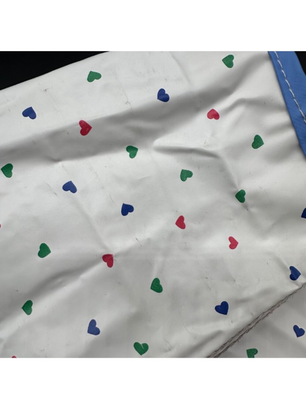 Vintage Girls Reversible Hooded Raincoat Jacket White Heart Blue 80s Size Large - Picture 9 of 13